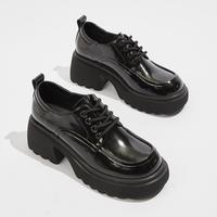 珂卡芙 英伦牛津鞋春季复古舒适小皮鞋学院系带粗跟百搭圆头女单鞋