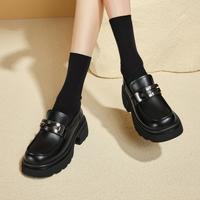 珂卡芙 百搭一脚蹬厚底乐福鞋2024英伦风小皮鞋圆头粗跟女单鞋