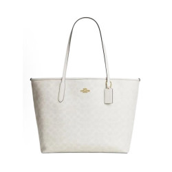 COACH 女包 托特包CITY系列大号老花通勤手提包大容量单肩包 CV976 冰川白 IMXU5