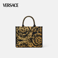 VERSACE/范思哲【季末优惠】BaroccoAthena酒椰叶纤维小号托特包 2B15V-黑色+金色