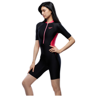 speedo连体泳衣女抗氯速干短袖防晒修身显瘦泳装拼色连体及膝温泉泳衣女   【38码建议体重64-69kg】