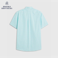 布克兄弟(BrooksBrothers)男士春夏免烫格纹短袖休闲衬衫 4007-浅绿色 M
