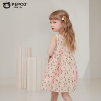 小猪班纳女童夏季薄款连衣裙儿童泡泡棉宽松无袖背心裙宝宝碎花休闲长裙子 白底碎花 140 cm