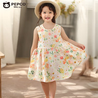 小猪班纳女童夏季薄款连衣裙儿童泡泡棉宽松无袖背心裙宝宝碎花休闲长裙子 白底碎花 150 cm