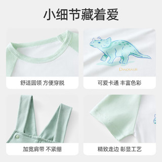 婧麒（JOYNCLEON）儿童衣服宝宝背带裤男童睡衣套装夏季T恤裤子女童套装婴幼儿外出 绿色 90 cm