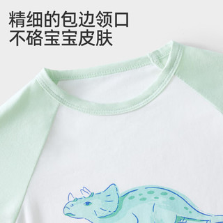 婧麒（JOYNCLEON）儿童衣服宝宝背带裤男童睡衣套装夏季T恤裤子女童套装婴幼儿外出 绿色 90 cm