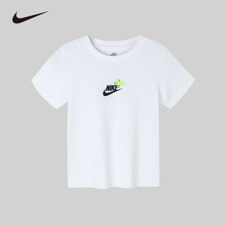 NIKE 耐克童装男童短袖T恤夏季透气排汗儿童印花休闲短T上衣 纯白色