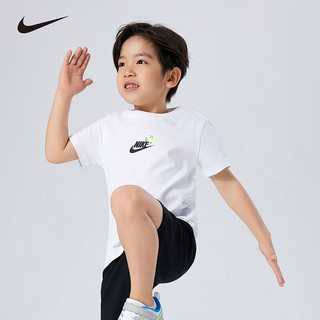 NIKE 耐克童装男童短袖T恤夏季透气排汗儿童印花休闲短T上衣 纯白色