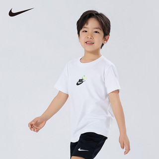 NIKE 耐克童装男童短袖T恤夏季透气排汗儿童印花休闲短T上衣 纯白色