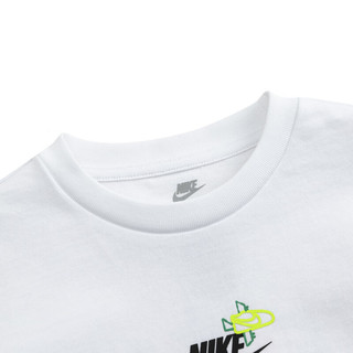 NIKE 耐克童装男童短袖T恤夏季透气排汗儿童印花休闲短T上衣 纯白色