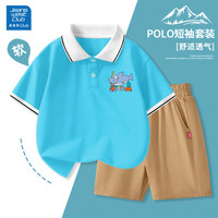 JEANSWEST CLUB儿童polo短袖t恤夏装印花男童女童透气纯棉休闲衫 J潜水鲨X蓝色+纯色卡其 140
