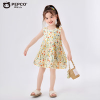 小猪班纳女童夏季薄款连衣裙儿童泡泡棉宽松无袖背心裙宝宝碎花休闲长裙子 大花朵 110 cm