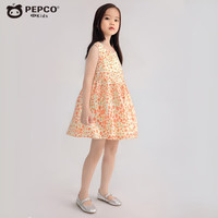 小猪班纳女童夏季薄款连衣裙儿童泡泡棉宽松无袖背心裙宝宝碎花休闲长裙子 五彩花 130 cm