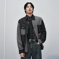 春季GXG水洗撞色棉质感宽松长袖牛仔衬衫外套男时尚通勤