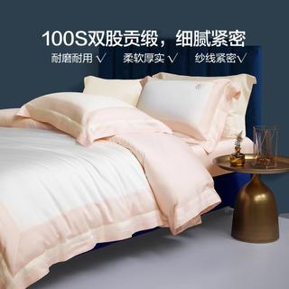 100支双股长绒棉贡缎全棉四件套简约绣花轻奢风居家套件