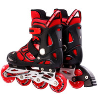 美洲狮儿童轮滑鞋成人男女闪光可调旱冰鞋溜冰鞋滑轮鞋 单闪黑红1双鞋 S (实际25-30码厂标30-33)