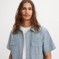 【好价秒杀】Levi's李维斯男士条纹牛仔短袖衬衫A5722 蓝白条纹 S