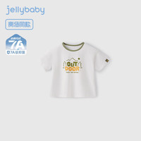 JELLYBABYt恤儿童夏季女童短款上衣圆领T恤清爽透气新款女童衣服婴运动短袖 米白 【7A抗菌/冰肌纱凉感】 150 CM