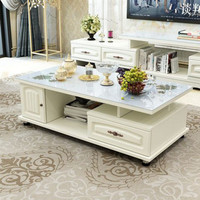 悦莱居欧式圆角茶几简约现代电视柜茶几组合小户型钢化玻璃茶桌子客厅 欧式【暖白:白玻璃】 直角款-120长60宽40高