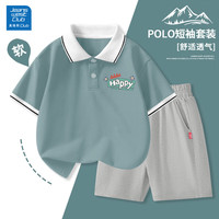 JEANSWEST CLUB儿童polo短袖t恤夏装印花男童女童透气纯棉休闲衫 J快乐X雾蓝+纯色灰色 150