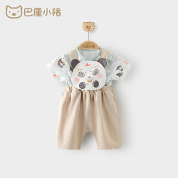 巴厘小猪 有码必冲！背带裤套装分体婴儿衣服短袖薄款2件套