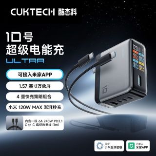 百亿补贴、今日必买：酷态科 10号手机充电器ultra多口氮化镓120W快充数显OTA适用小米