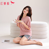 红蜻蜓 RED DRAGONFLY睡衣女夏季纯棉字母宽松短袖短裤可外穿家居服套装 M
