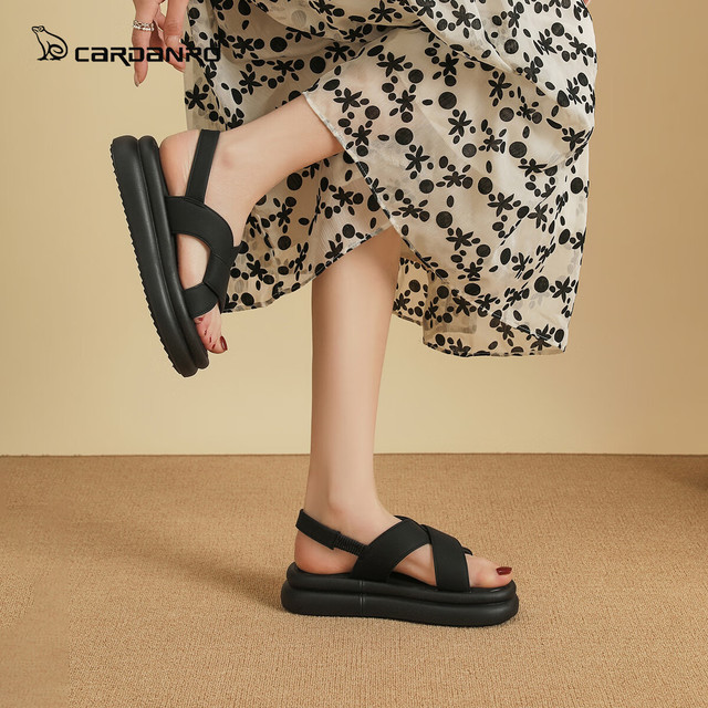 卡丹路 休闲厚底增高沙滩凉拖鞋  黑色