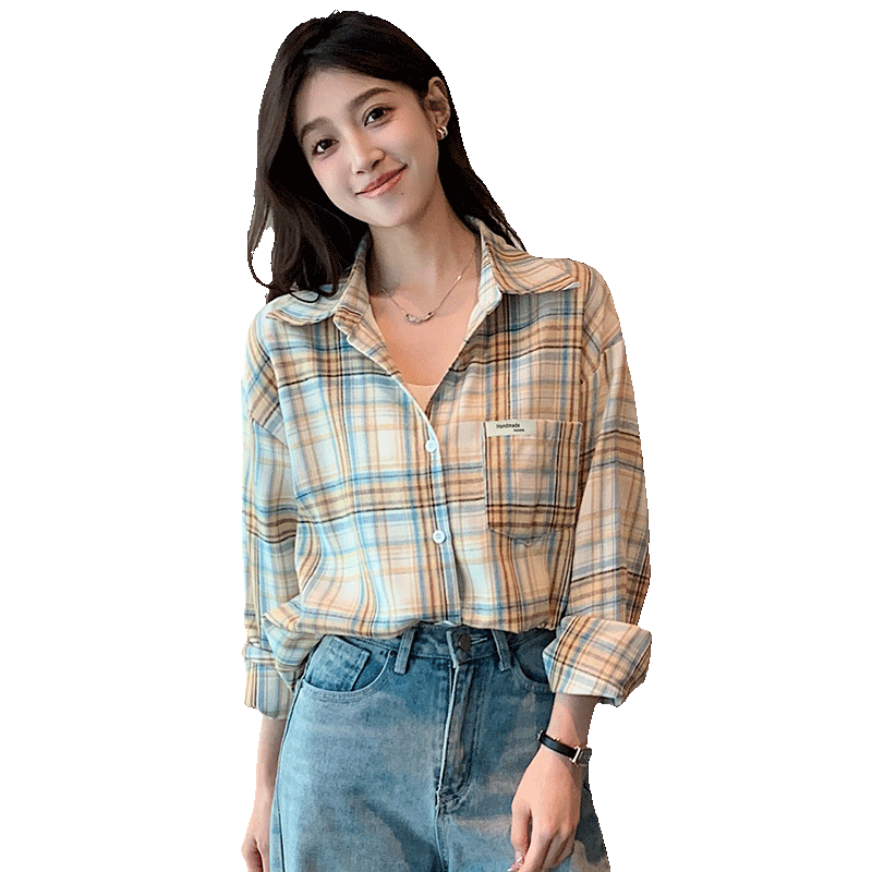 Halo Queen长袖格子衬衫春秋小众设计格子外套女薄款外搭H13KC2381