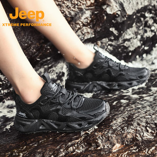 Jeep吉普户外溯溪鞋男女同款2025夏季防滑耐磨防撞网面透气登山鞋 黑色(男款) 39 (女款-运