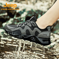 Jeep吉普户外溯溪鞋男女同款2025夏季防滑耐磨防撞网面透气登山鞋 黑绿(男款) 42 (男款-运动鞋码)