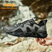 Jeep吉普户外溯溪鞋男女同款2025夏季防滑耐磨防撞网面透气登山鞋 黑绿(男款) 39 (男款-运动鞋码)