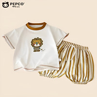 小猪班纳儿童短袖2025夏季套装中小童T恤男童夏装宝宝七分裤宽松童装 TZ19狮子 90