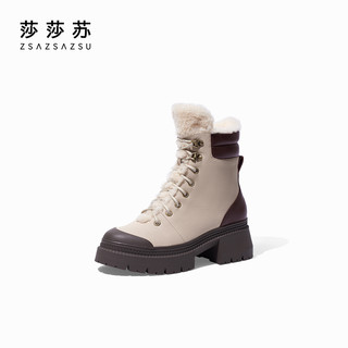 莎莎苏冬季加绒保暖羊皮毛雪地靴女增高厚底毛毛靴 38