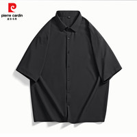 皮尔卡丹纯色工装短袖衬衫男2025夏季宽松休闲衬衣外套上衣服男装