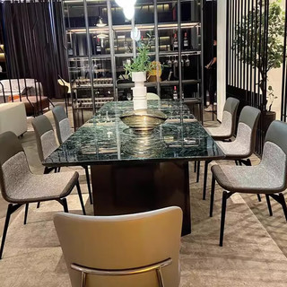 海代奢石餐桌现代轻奢高端家用大小户型天然石材餐桌椅组合长方形饭桌 1.4*0.8米 【大花绿天然奢石】 单餐桌【保证奢石 假一罚十】