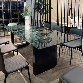 海代奢石餐桌现代轻奢高端家用大小户型天然石材餐桌椅组合长方形饭桌 1.4*0.8米 【大花绿天然奢石】 单餐桌【保证奢石 假一罚十】