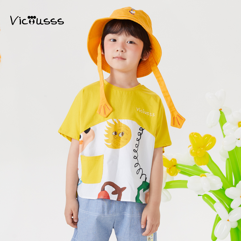 Viciusss童装女童短袖T恤上衣男童圆领套头短袖夏季可爱印花t