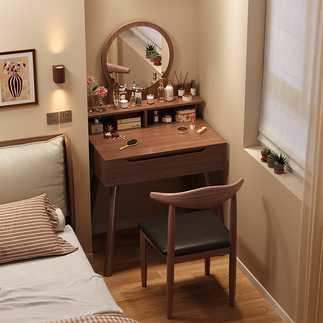 人文成家 梳妆台 60CM 深胡桃色+镜子