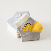 Caramella卡拉美拉儿童袜子男童女童棉袜网眼袜亲肤透气可爱卡通休闲袜 灰色恐龙款XL码混色 10双