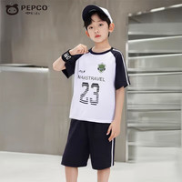 小猪班纳男童短袖短裤套装2025夏季儿童球服印花篮球服运动训练两件套 白色 110