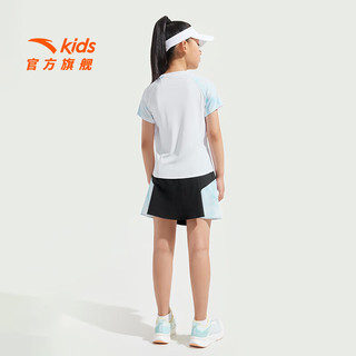安踏儿童套装女童装2025年夏季舒适透气短T短裤两件套装潮流舒适 纯净白/基础黑-1 150