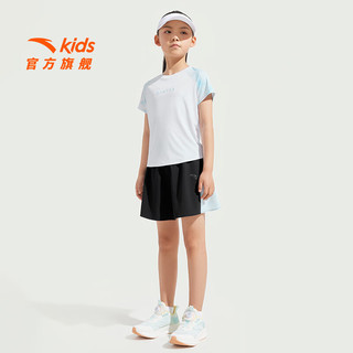 安踏儿童套装女童装2025年夏季舒适透气短T短裤两件套装潮流舒适 纯净白/基础黑-1 150