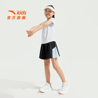 安踏儿童套装女童装2025年夏季舒适透气短T短裤两件套装潮流舒适 纯净白/基础黑-1 150