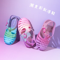 kids.ing【春夏合集】女童凉鞋夏季中大童罗马彩虹凉鞋公主鞋小女孩凉鞋 幻彩紫色 37 适合脚长23.9-24.6cm
