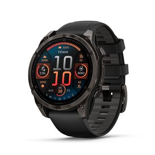 Garmin 佳明 fënix® 8 – 47毫米,AMOLED,蓝宝石,高级多运动 GPS 智能手表,电池寿命持久,潜水等级,内置 LED 手电筒,碳灰色 DLC 钛合金,带卵石灰色表带
