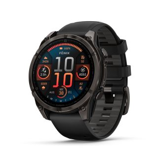 Garmin 佳明 fënix® 8 – 47毫米,AMOLED,蓝宝石,高级多运动 GPS 智能手表,电池寿命持久,潜水等级,内置 LED 手电筒,碳灰色 DLC 钛合金,带卵石灰色表带