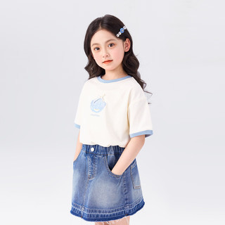 左西女童短袖T恤儿童夏季上衣2025女孩夏装超好看半袖 白色 110
