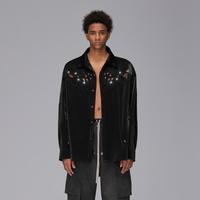 ROCAWEAR【2024春秋系列】激光镂空绣花设计闪丝休闲丝绸光感衬衫外套