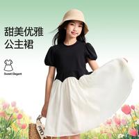 安奈儿 Annil童装女童连衣裙2025夏撞色拼接甜美A字裙公主裙泡泡袖